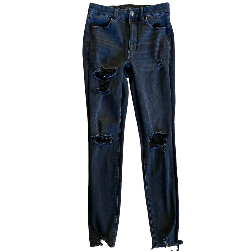 American Eagle Women’s Curvy Super Hi-rise jegging jeans distressed Black 6Long